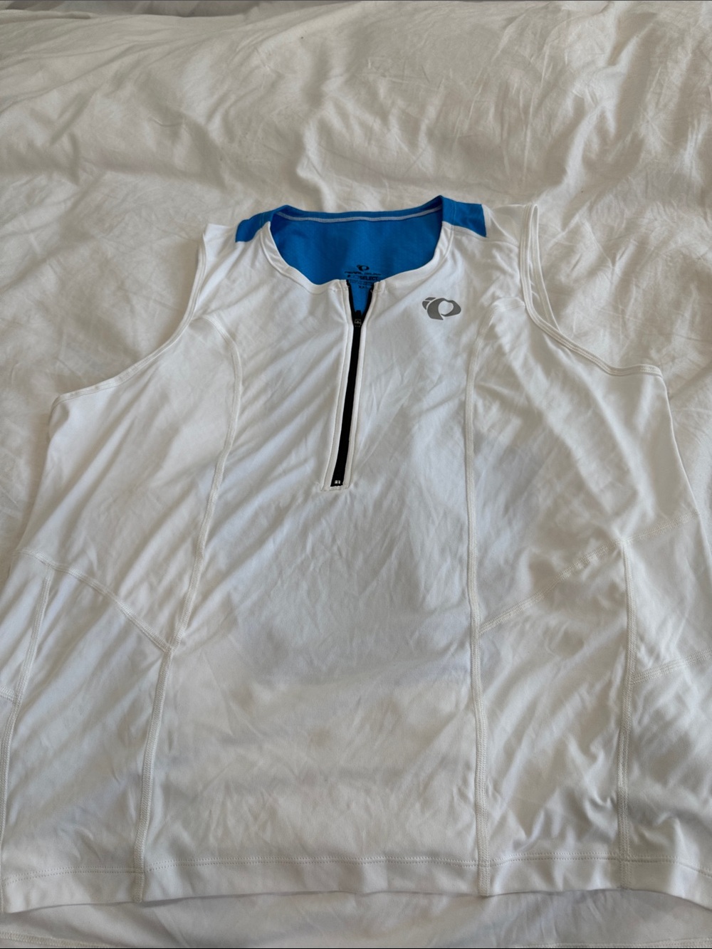Pearl Izumi Men’s White Cycling Top with Blue Trim and Front Zip